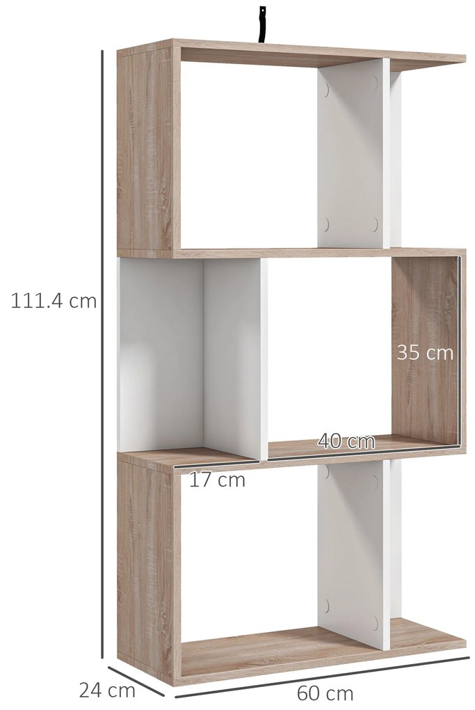 Biblioteca de perete, 3 rafturi, 60x24x111.4cm, alba HOMCOM | Aosom Romania