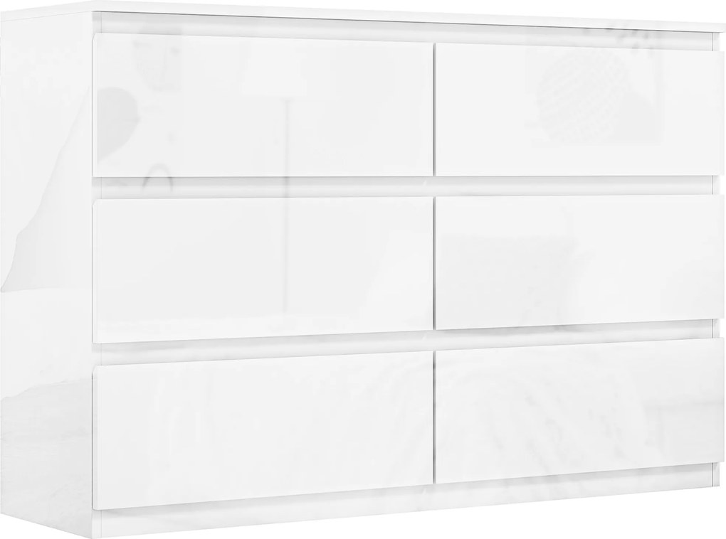 HOMCOM Comodă pentru Dormitor cu 6 Sertare Comodă pentru Salon Birou Stil Modern 112x34x75 cm Alb lucios | Aosom Romania