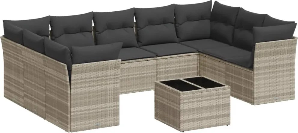 vidaXL Set canapele de grădină cu perne 10 piese gri deschis poliratan