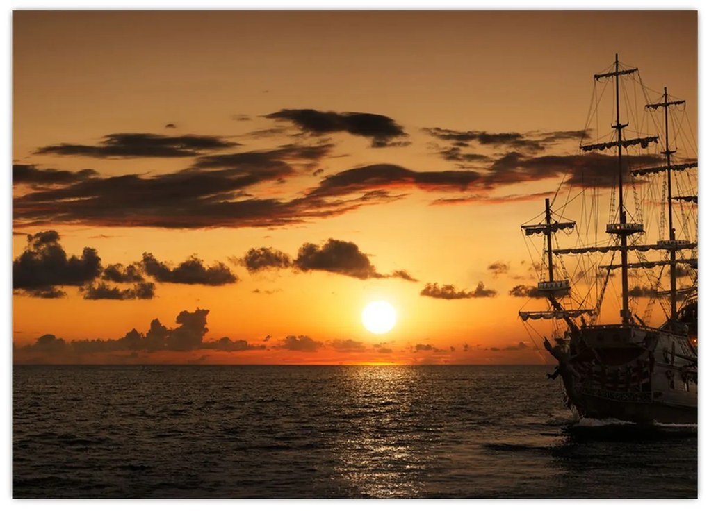 Tablou pe sticlă - Navă de pirați (70x50 cm)