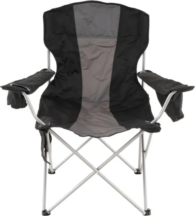 Scaun de camping pliabil XL cu geantă frigorifică, negru/gri
