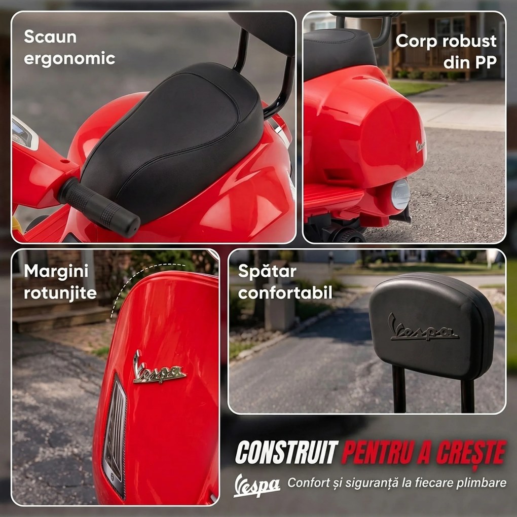 AIYAPLAY Motocicletă Electrică pentru Copii Mini Vespa Gts 7,2 V, 1,5-3 Ani, Roșie | Aosom Romania
