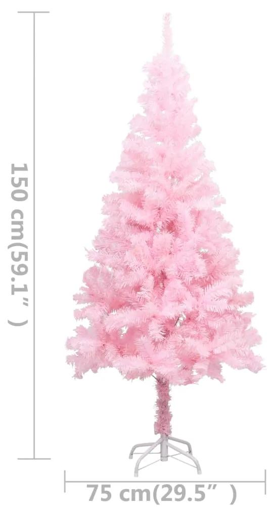 Brad de Craciun artificial cu LED-uri globuri roz 150 cm PVC Roz si gri, 150 x 75 cm, 1
