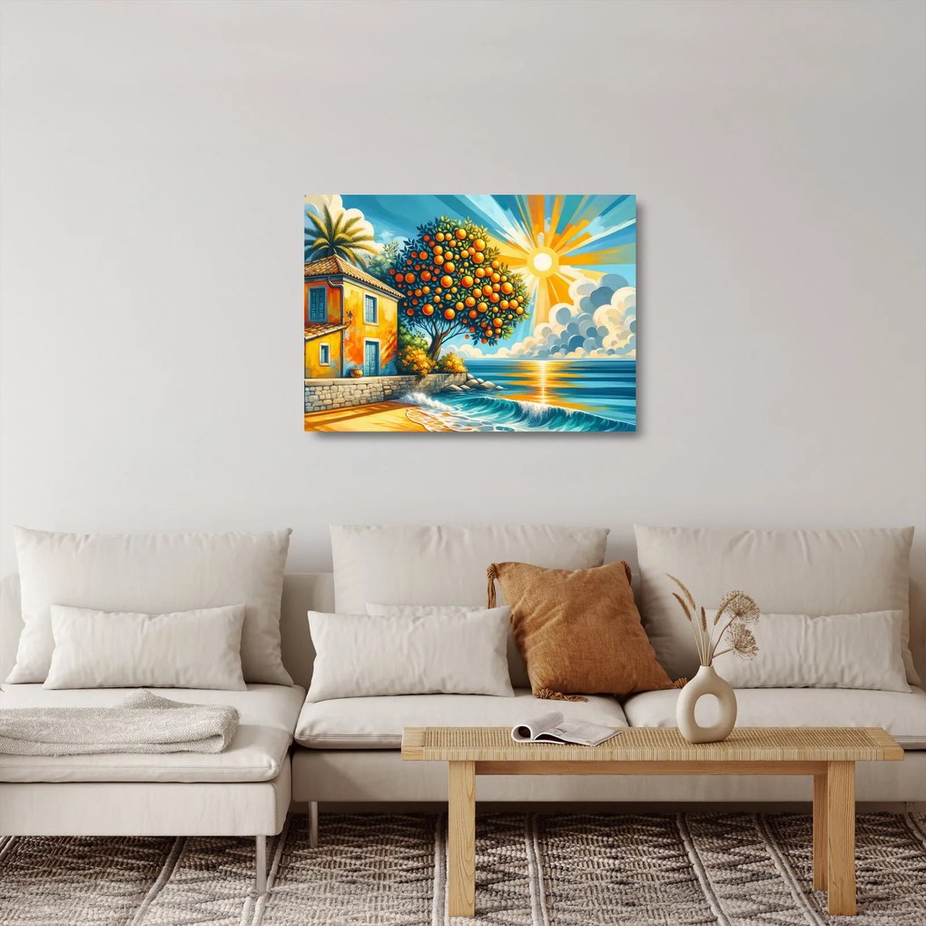Tablou pe sticlă - Casă cu portocale I. (70x50 cm)