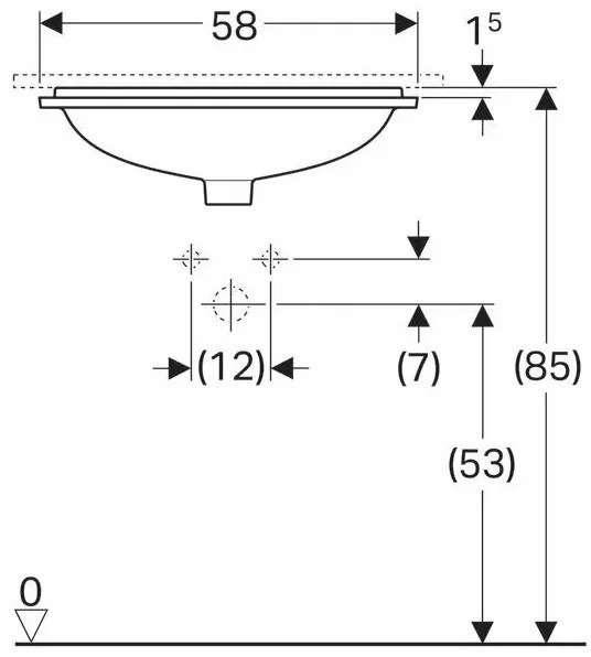 Lavoar sub blat Geberit Variform 58 cm fara orificiu baterie cu orificiu preaplin