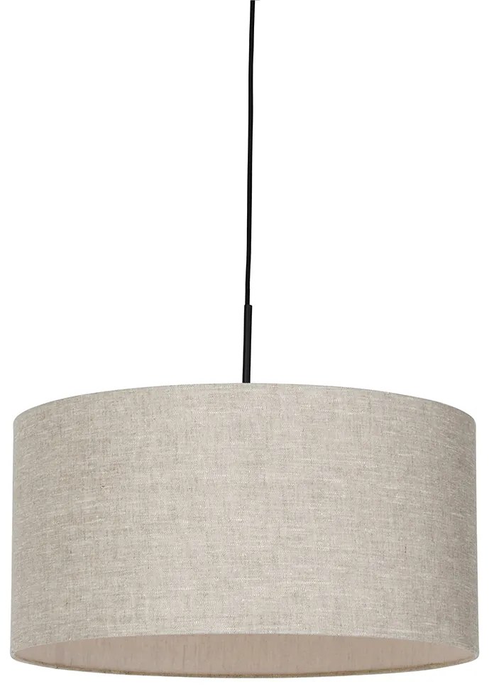 Lampă suspendată rustică neagră cu abajur bej 50 cm - Combi 1