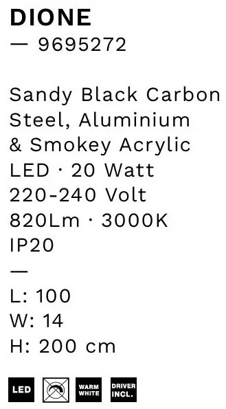Lustra cu 4 pendule LED, Metal, Negru, Acrilic, DIONE