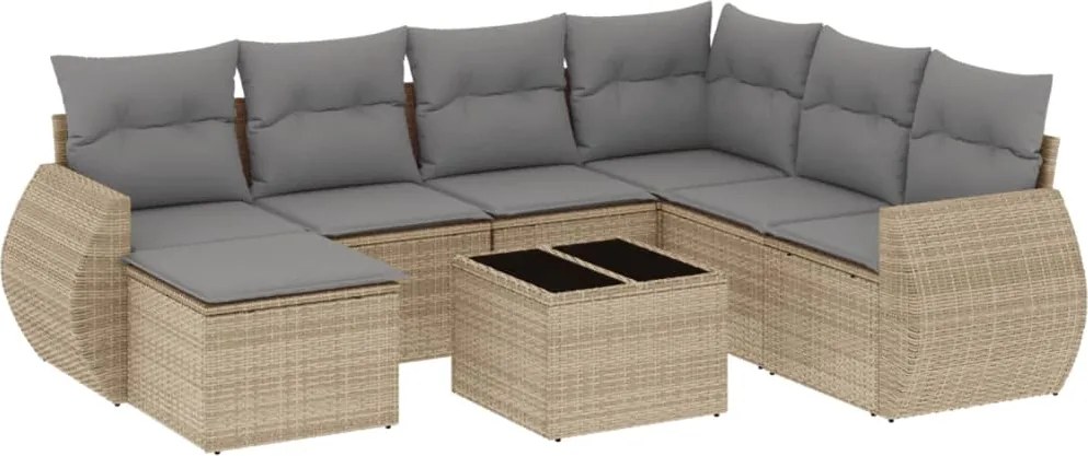 vidaXL Set canapele de grădină, 8 piese, cu perne, bej, poliratan
