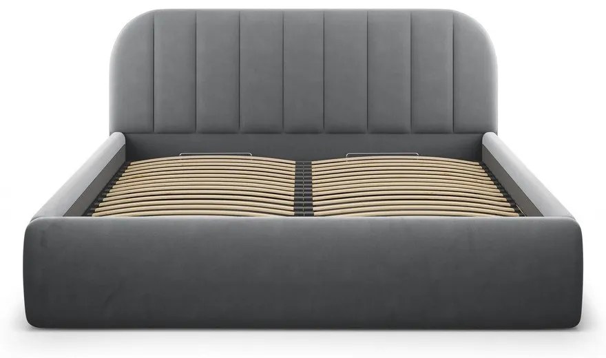 Pat matrimonial gri tapițat cu spațiu de depozitare cu somieră 140x200 cm Juno – Windsor & Co Sofas