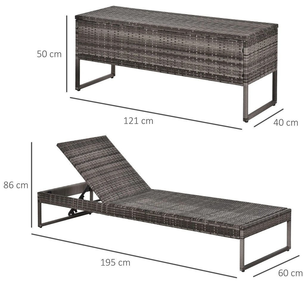 Outsunny Set 2 Sezlonguri cu Masuta din PE Rattan Gri | Aosom Romania