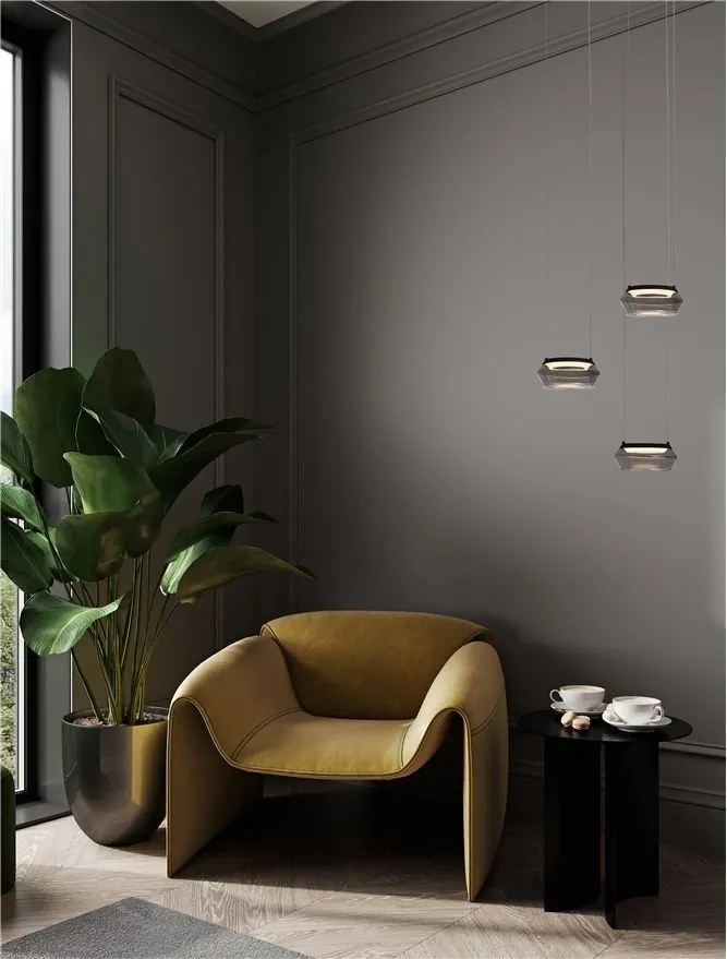 Pendul LED modern, Metal, Negru, Sticla, JAILYN