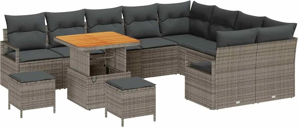 vidaXL Set de canapele pentru grădină cu pernă 12 pcs Gri poliratan