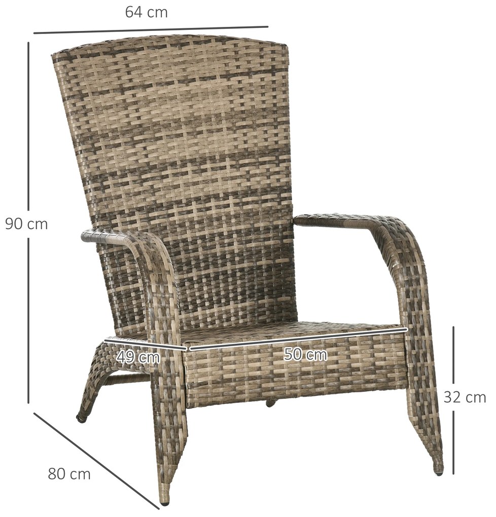 Outsunny Scaun de Grădină din Ratan, Scaun de Exterior cu Cotiere, Perne și Spătar Înalt Curbat, 64x80x90 cm, Gri | Aosom Romania