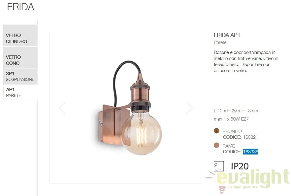 Aplica perete design industrial FRIDA AP1 RAME 163338