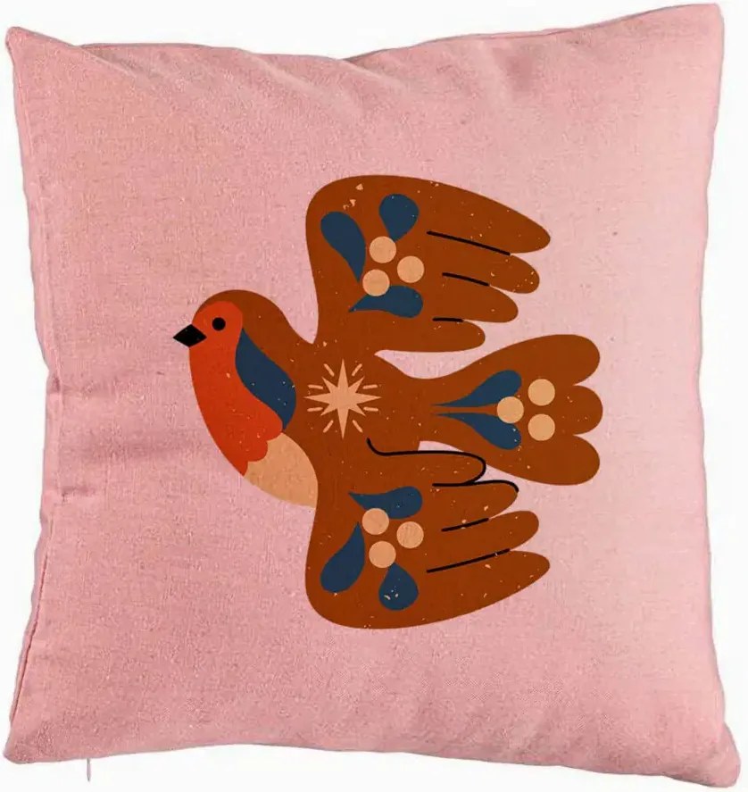 Perna Decorativa, Model Pasare, 40x40 cm, Roz, Husa Detasabila, Perna Inclusa, BEKZ®