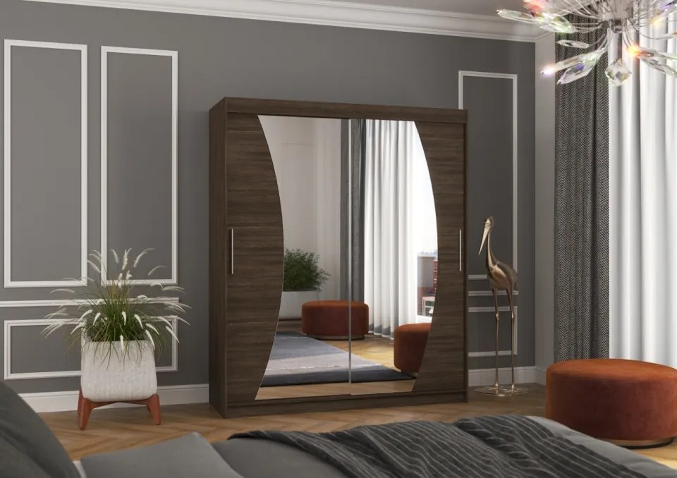 Dulap cu usi glisante si oglinda 180x215 cm, Dolores, ADRK Furniture (Culoare: Ciocolata)