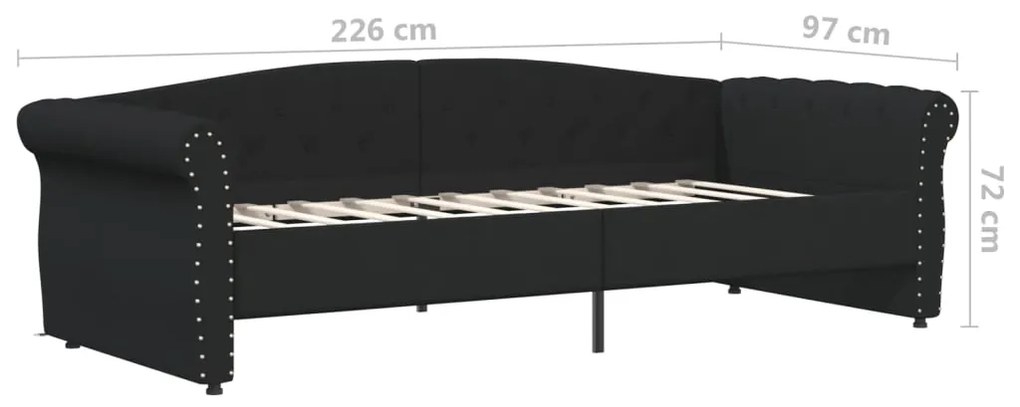 Pat de zi, negru, 90x200 cm, textil, USB Negru