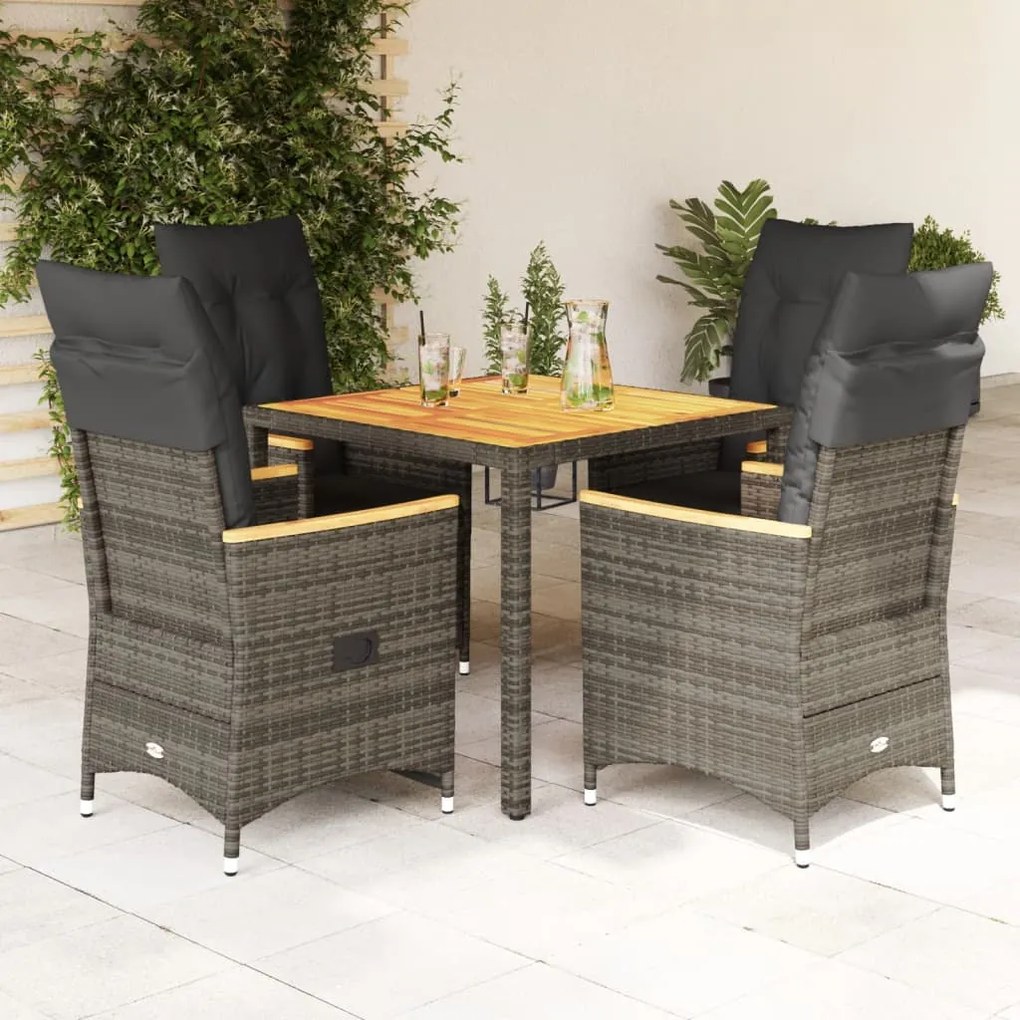 vidaXL Set mobilier de grădină cu perne, 5 piese, gri, poliratan