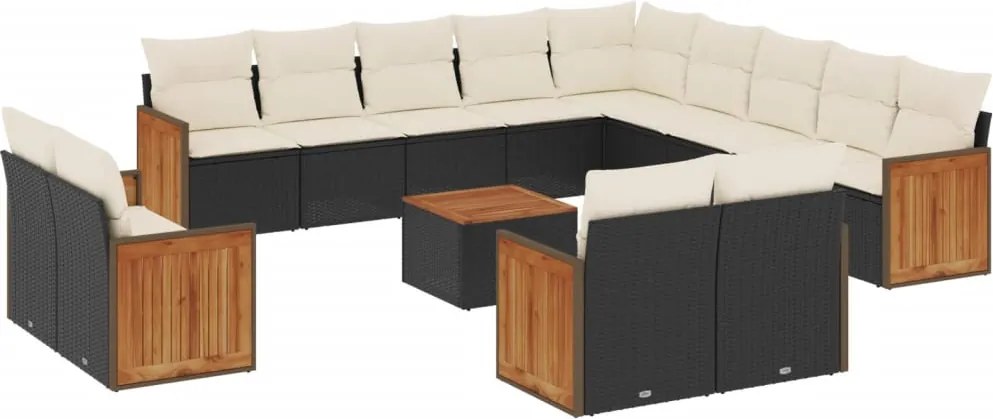 vidaXL Set mobilier de grădină cu perne, 14 piese, negru, poliratan
