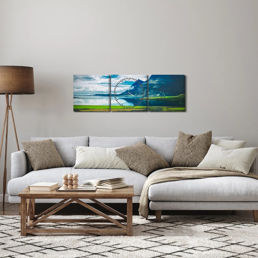 Tablou cu lac și munți (cu ceas) (90x30 cm)