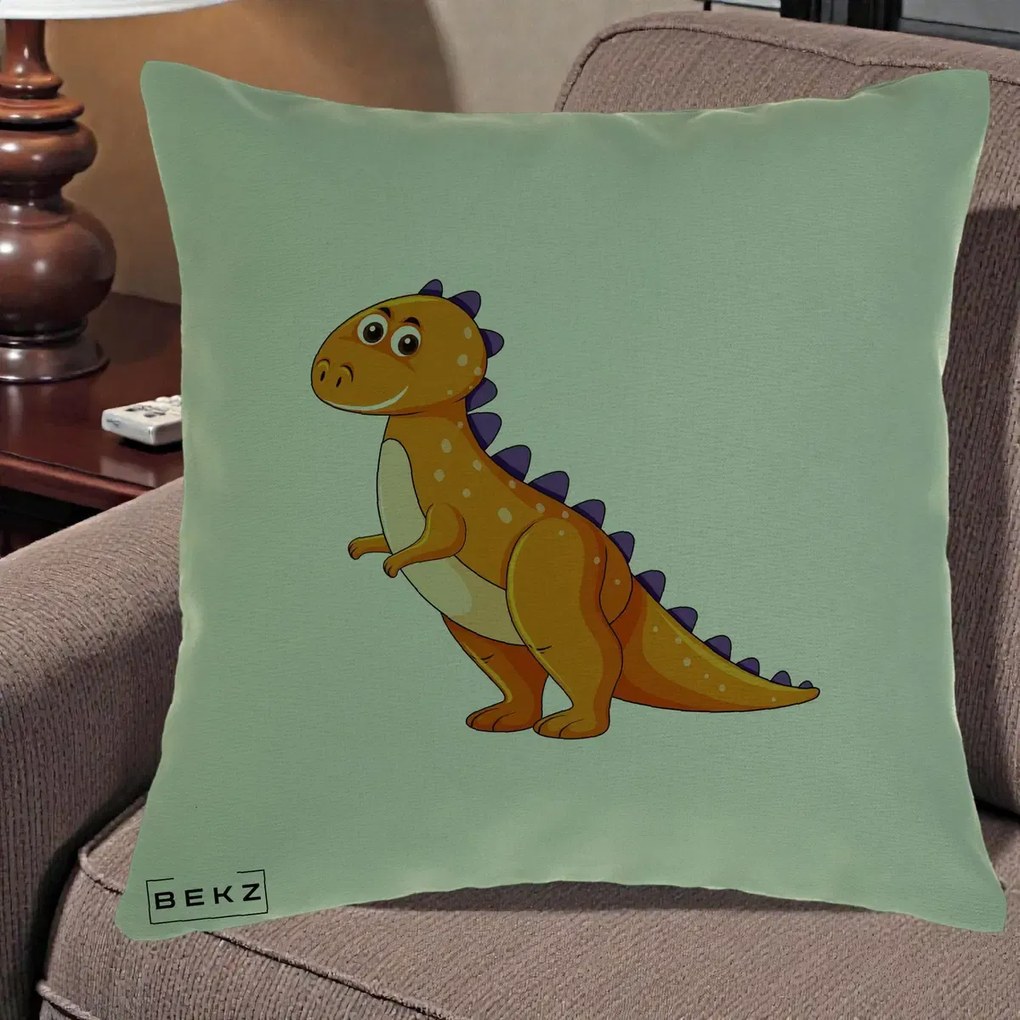 Perna Decorativa T-Rex Portocaliu, 40x40 cm, Verde, Husa Detasabila, Perna Inclusa, BEKZ®