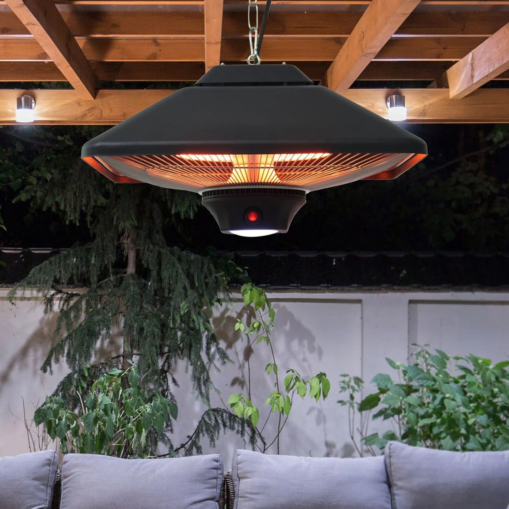 Lampa pentru Incalzire la Exterior cu Lumini LED, lampa pentru balcon, terasa Putere 1000/2000W si Telecomanda, 43x43x25cm Outsunny | Aosom RO