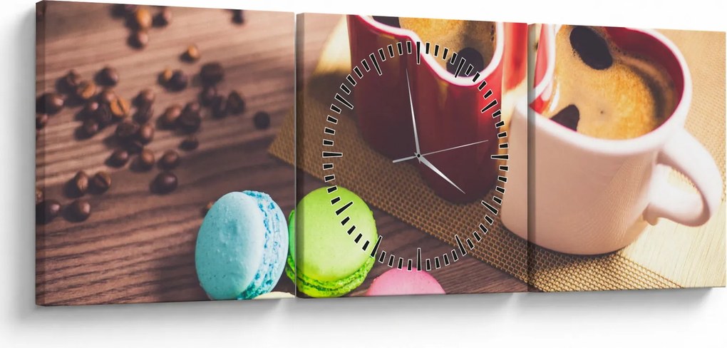 Tablou cu cafea și macarooni (cu ceas) (90x30 cm)
