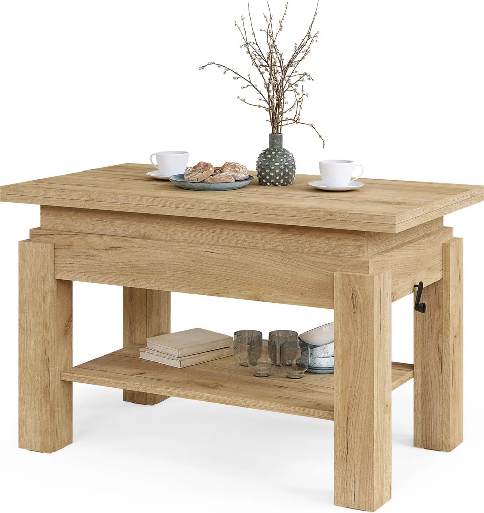 Mazzoni BRAWO Stejar Craft Auriu - MĂSUȚĂ DE CAFEA CU BLAT EXTENSIBIL ȘI RIDICABIL MASĂ CU RAFT