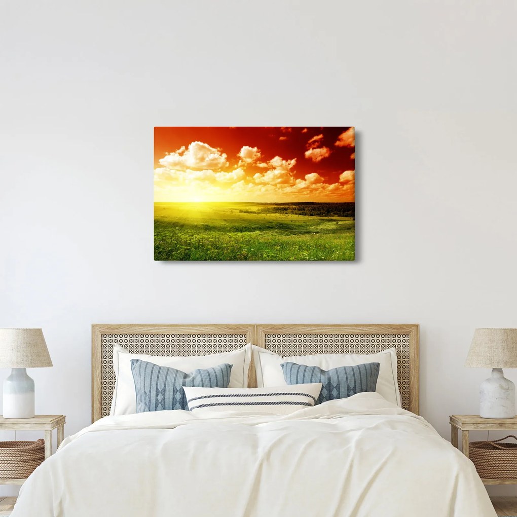 Tablou cu luncă cu soarele strălucitor (90x60 cm)