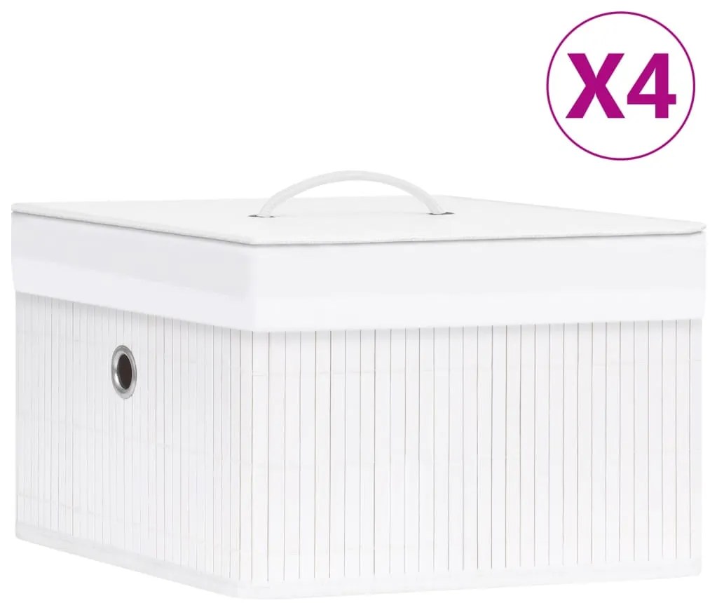 vidaXL Cutii de depozitare, 4 buc., alb, bambus