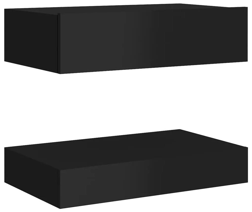 Noptiere, 2 buc., negru extralucios, 60x35 cm, PAL 2, negru foarte lucios