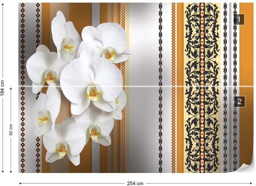 GLIX Fototapet - Luxury Floral Design Orchids Yellow Vliesová tapeta  - 254x184 cm