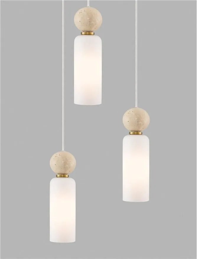 Lustra cu 3 pendule, Metal, Auriu, Travertin, Sticla, FILOMENA