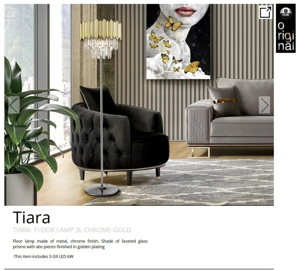 Lampadar/Lampa de podea design elegant Tiara crom/auriu