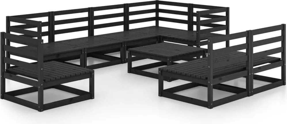 vidaXL Set mobilier de grădină, 9 piese, negru, lemn masiv de pin