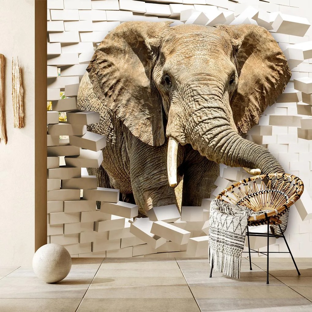 Fototapet - Elefant spărgând perete (147x102 cm)