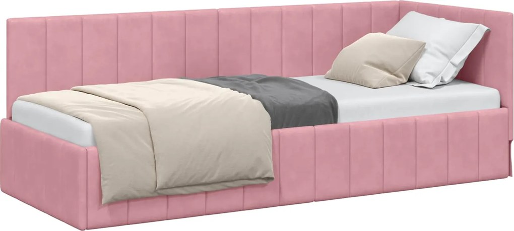vidaXL Cadru de pat colțar cu headboard Roz 80 cm x 200 cm Catifea