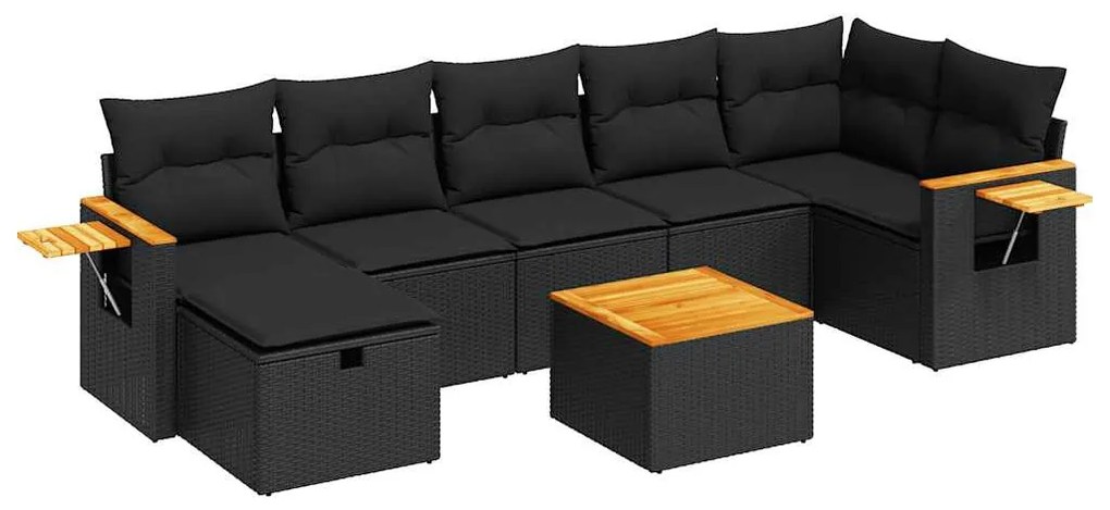 3325989 vidaXL Set mobilier de grădină cu perne, 8 piese, negru, poliratan