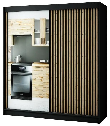 Dulap de haine 200 cm Ladonna 2 (negru mat) (cu oglindă). 1045690