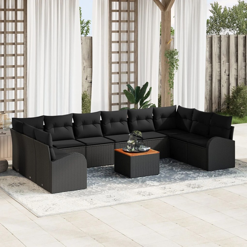 vidaXL Set de canapele pentru grădină 11 pcs Negru Rattan poli