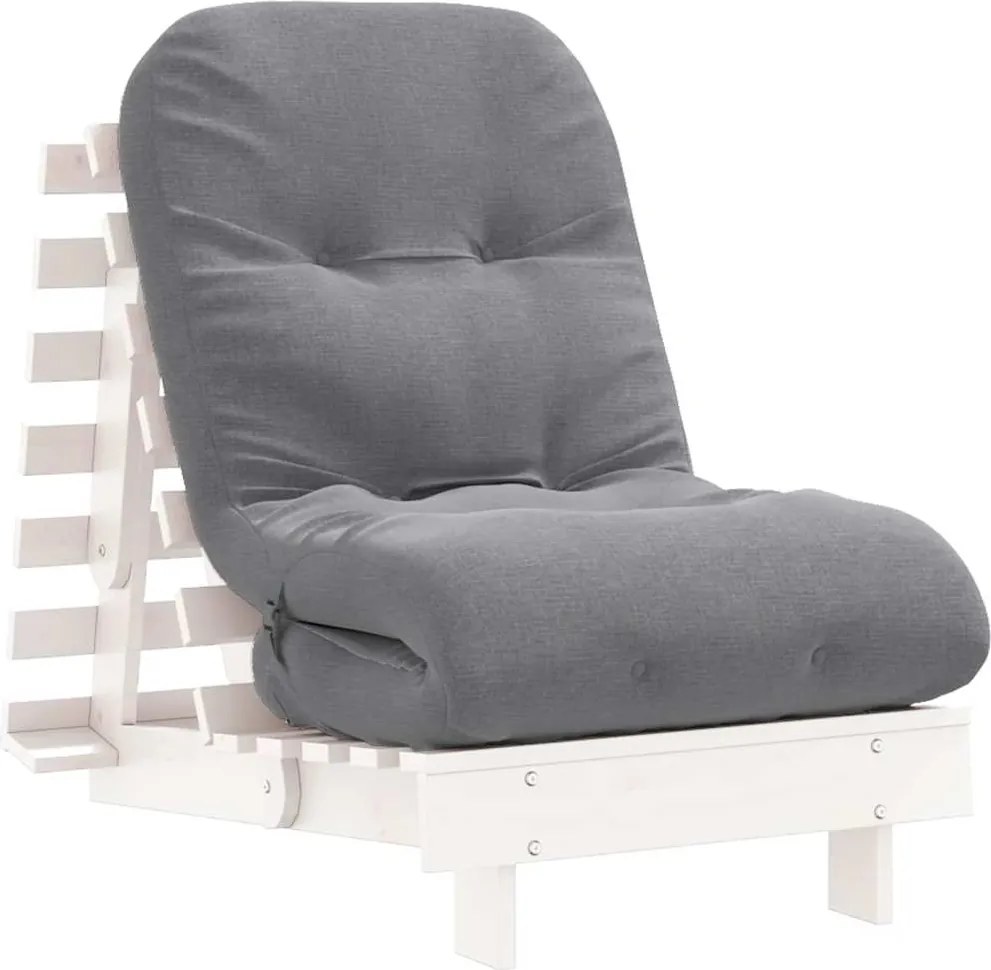 vidaXL Canapea futon cu saltea, alb, 60x206x11 cm, lemn masiv de pin