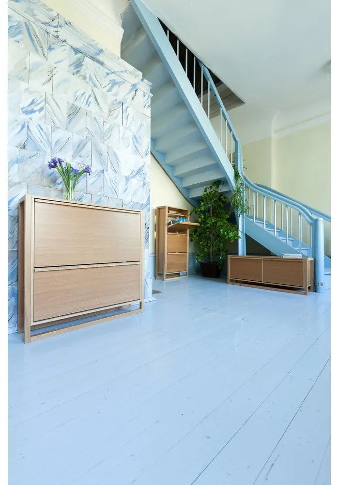 Pantofar în culoare naturală cu deschidere înclinată cu aspect de lemn de stejar NewEst – Woodman