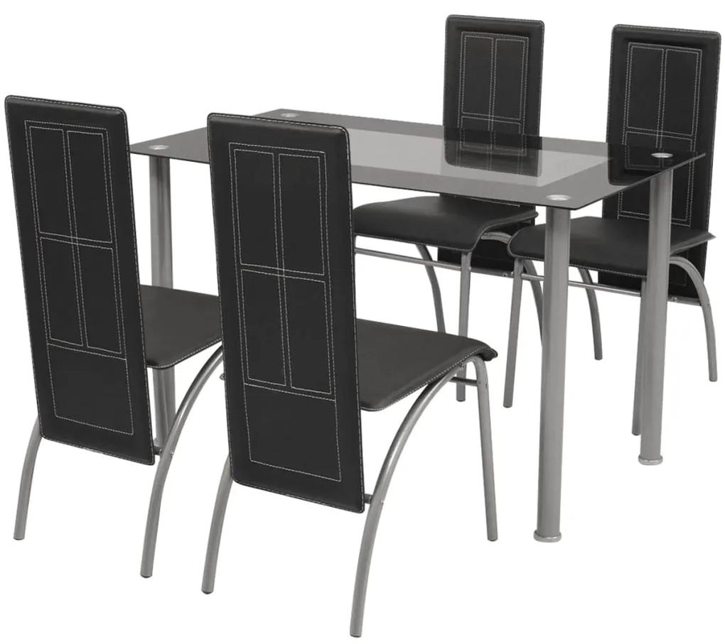 Set masa si scaune din lemn de pin cinci piese Negru Negru