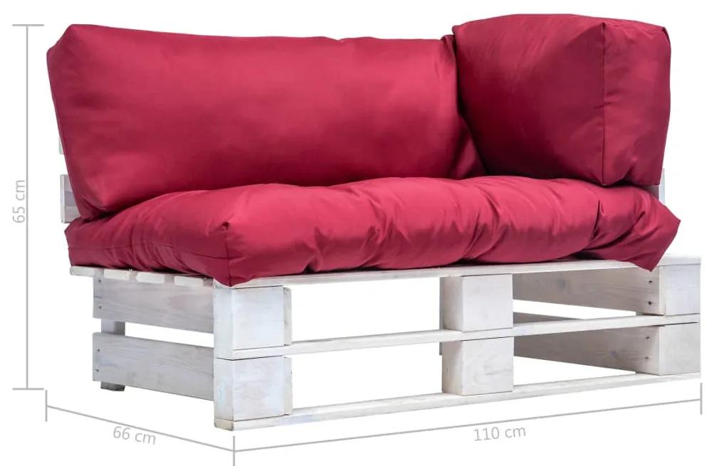 Canapea de gradina din paleti cu perne rosii, lemn pin alb si rosu, 1