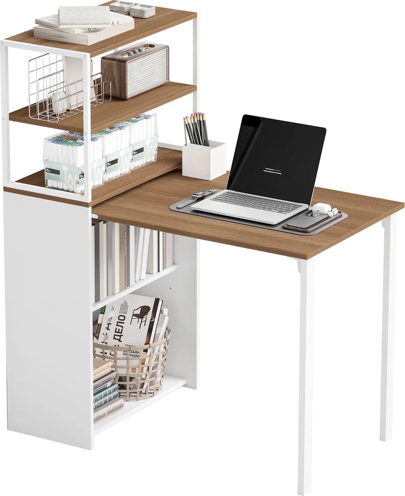 HOMCOM Birou pliant Masă de bucătărie cu 4 rafturi Birou pentru computer Masă de lucru Masă pentru laptop 105 x 60 x 127 cm Lemn natural | Aosom Romania