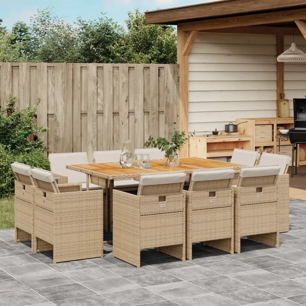 vidaXL Set mobilier de grădină cu perne, 11 piese, bej, poliratan