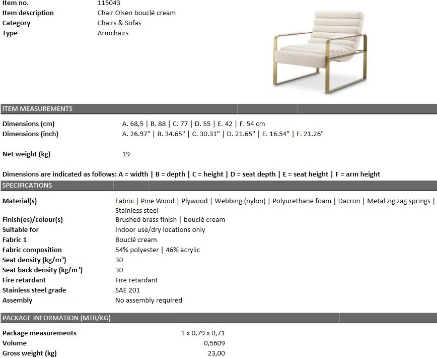 Fotoliu elegant design LUX Olsen, boucle crem 115043 HZ