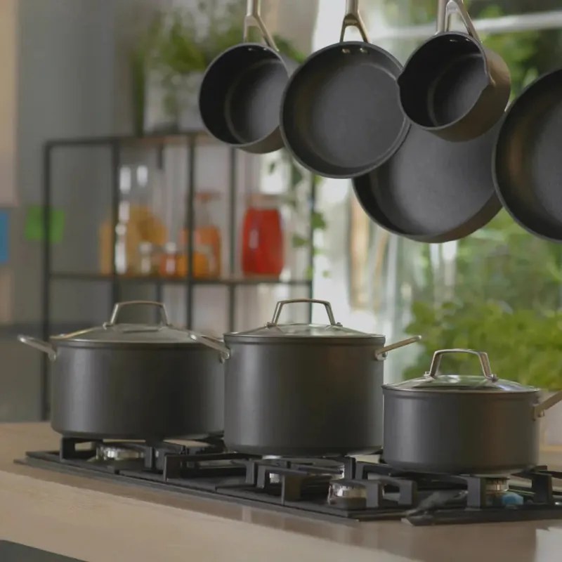 Set oale si tigaie Ninja Zerostick Premium C35005DE, 9 piese, Tehnologie antiaderenta, Pana la 260°C, Inductie, Negru