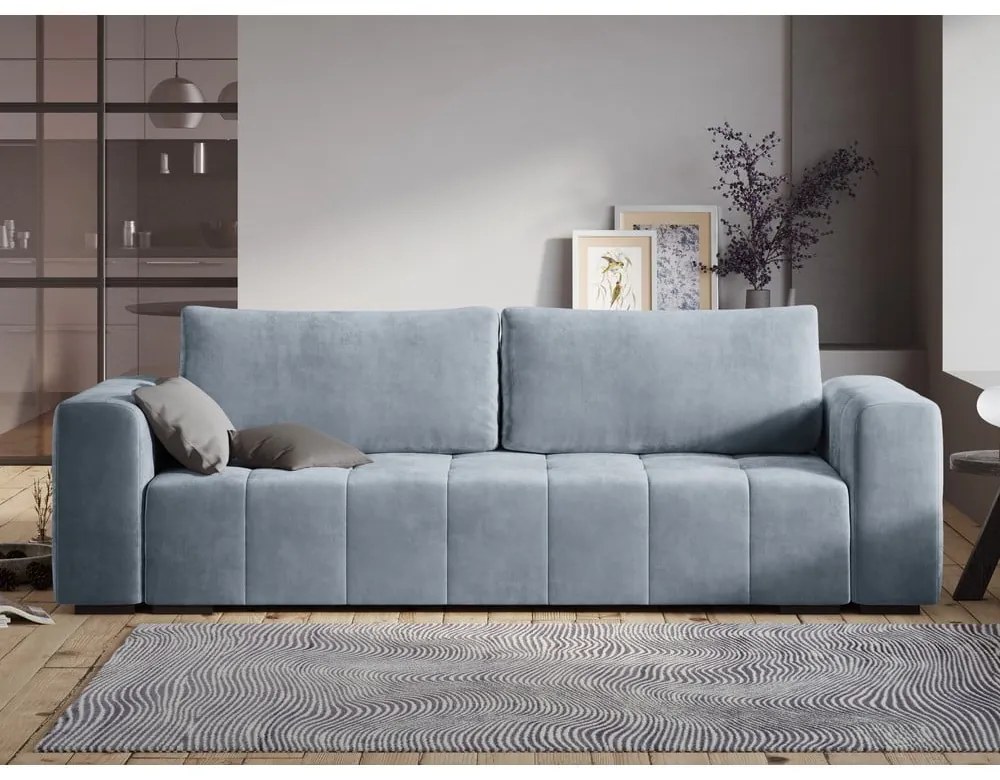 Canapea extensibila din catifea Milo Casa Luca, albastru deschis