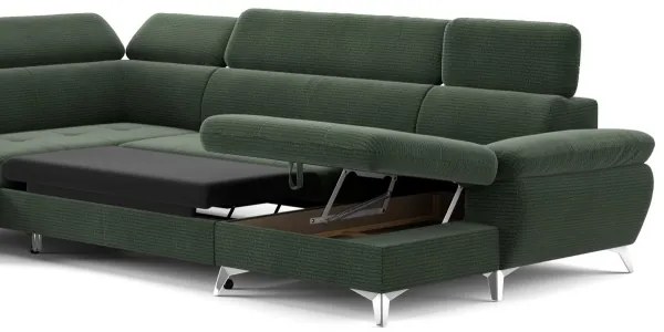 Canapea colțar extensibilă cu spațiu de depozitare, model CATANIA stânga, verde